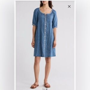 Faherty Carmel Linen Button-Up Minidress L